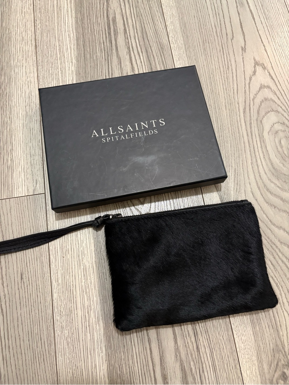 AllSaints Black Leather/Hide Pouch New In Box